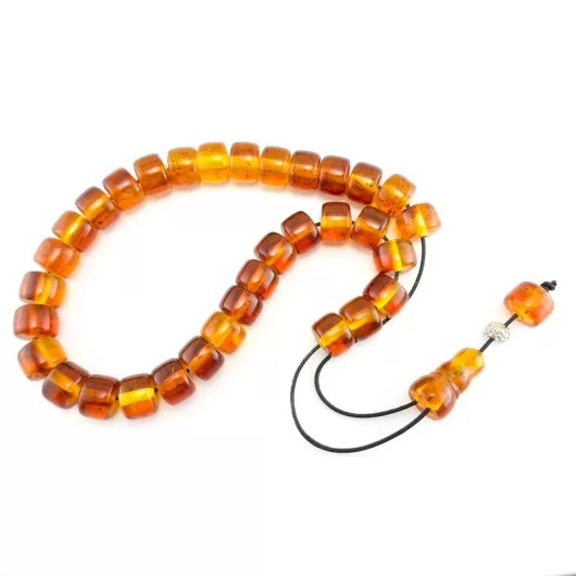 Κομπολόι Χειροποίητη Ρητίνη Mε Κομμάτια Κεχριμπαριού - Ημιδιαφανές Πορτοκαλί Βαρελάκι 13mm | Κομπολόγια από Χειροποίητη Ρητίνη στο Stosfiri.gr