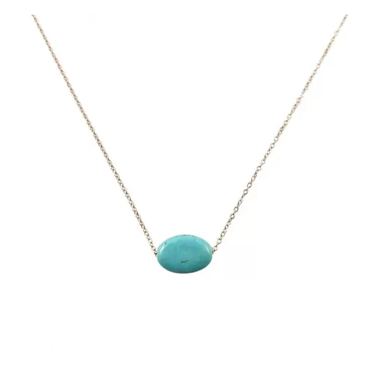 Κολιέ Από Ανοξείδωτο Ατσάλι Πέτρα Τικουάζ Οβάλ Gold B1000-120 | Κολιέ Γυναικεία στο Stosfiri.gr