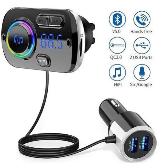 Ασύρματο Bluetooth 5.0 Handsfree MP3 Player Car Με 7 LED Φωτισμό BC39BQ | Fm Transmitter στο Stosfiri.gr