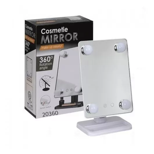 Επιτραπέζιος Τετράγωνος Καθρέφτης Ομορφιάς Με Αφή και 4 Led Λάμπες – Cosmetie Mirror | Καθρέπτες Μακιγιάζ με Φώς στο Stosfiri.gr
