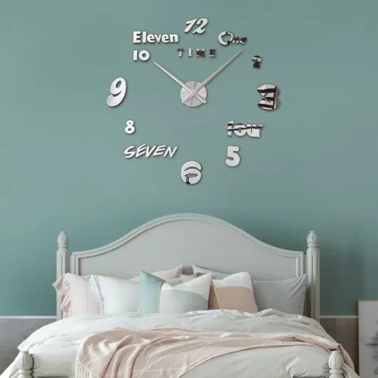 Μεγάλο Τρισδιάστατο 3D Ρολόι Numbers Letters Vol 2 Silver Πλαστικό | Ρολόγια Τοίχου DIY στο Stosfiri.gr