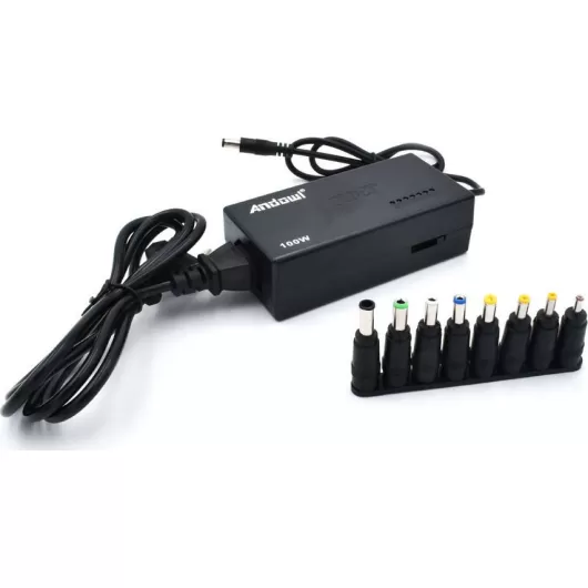 Andowl Universal Φορτιστής Laptop 100W 24V με Αποσπώμενο Καλώδιο Τροφοδοσίας και με σετ βυσμάτων | Φορτιστές Laptop στο Stosfiri.gr