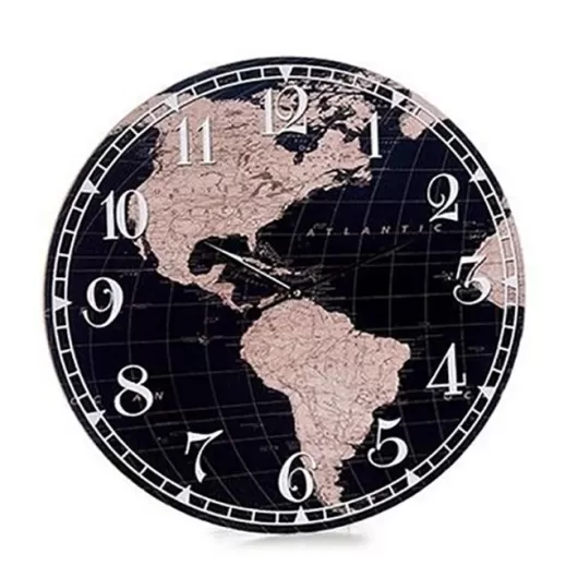 Μεγάλο Ρολόι Τοίχου World Map 58cm Ξύλινο | Ρολόγια Τοίχου στο Stosfiri.gr