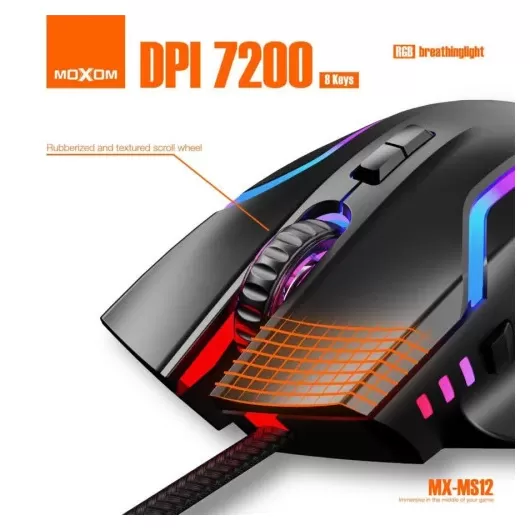 Moxom MX-MS12 RGB Wired Gaming Mouse 7200 DPI - Color: Black | Ποντίκια στο Stosfiri.gr