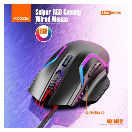 Moxom MX-MS12 RGB Wired Gaming Mouse 7200 DPI - Color: Black | Ποντίκια στο Stosfiri.gr